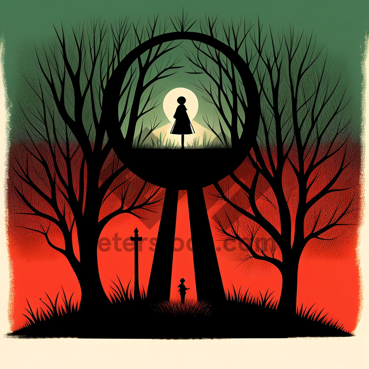 Picture of Silhouette of a Halloween Cemetery Scene
