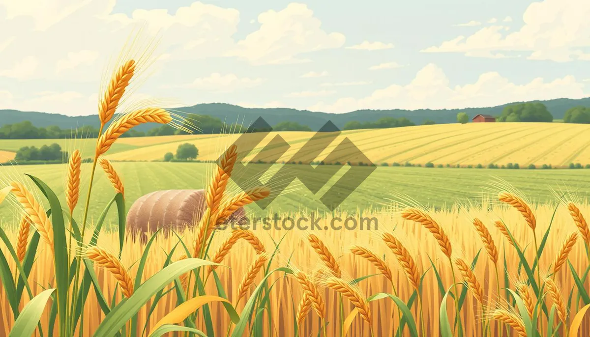 Picture of Sunny rural landscape with wheat fields and clouds