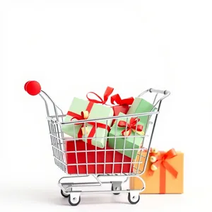 3D supermarket shopping cart with empty metal container