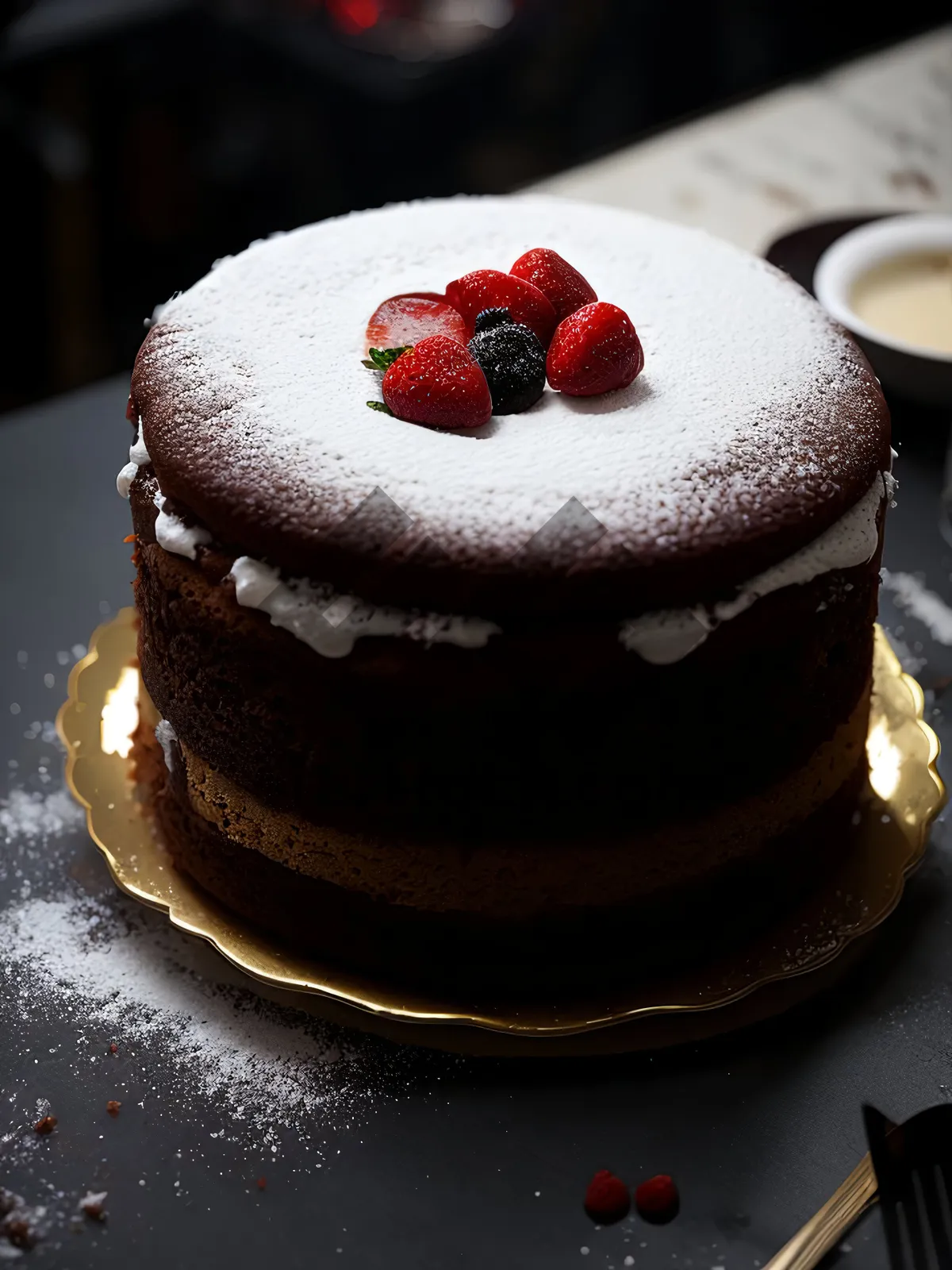 Picture of Delicious Berry Chocolate Cake with Fresh Raspberry Garnish