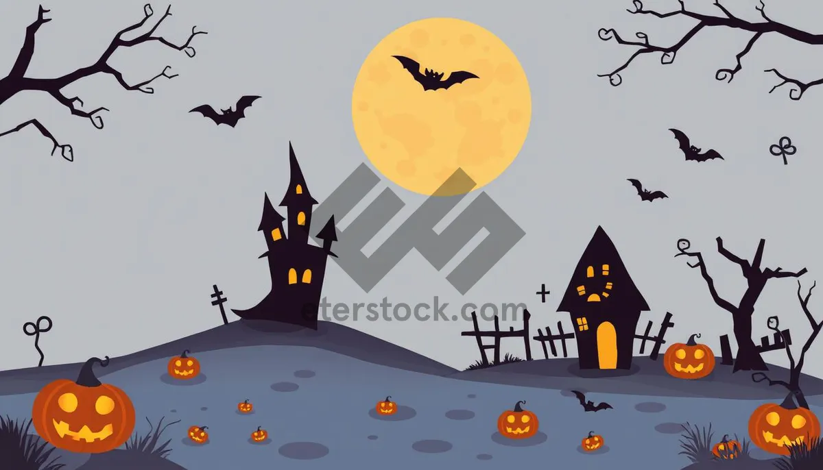 Picture of Moonlit Halloween Night Sky with Silhouetted Trees