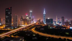 Modern City Skyline at Dusk over River