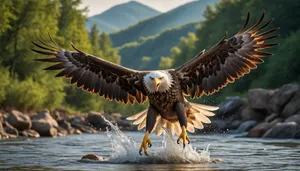 Bald eagle soaring over the sea