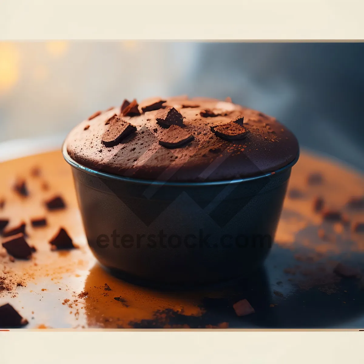 Picture of Delicious chocolate cake and cappuccino for breakfast