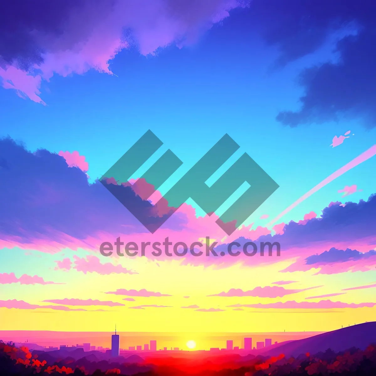 Picture of Vibrant Sunset Sky with Scattered Clouds