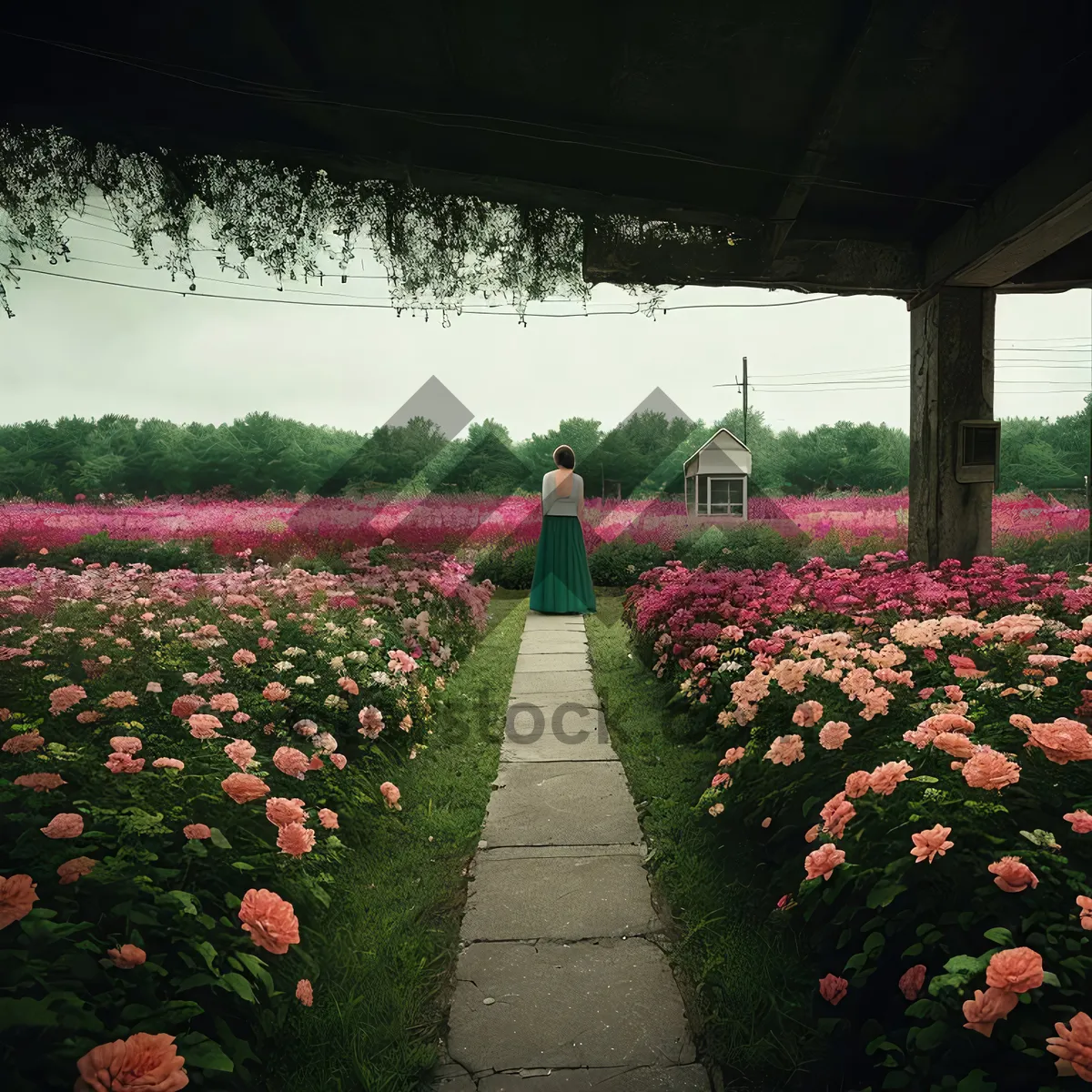 Picture of Blossoming tulips adorn park's vibrant garden bed