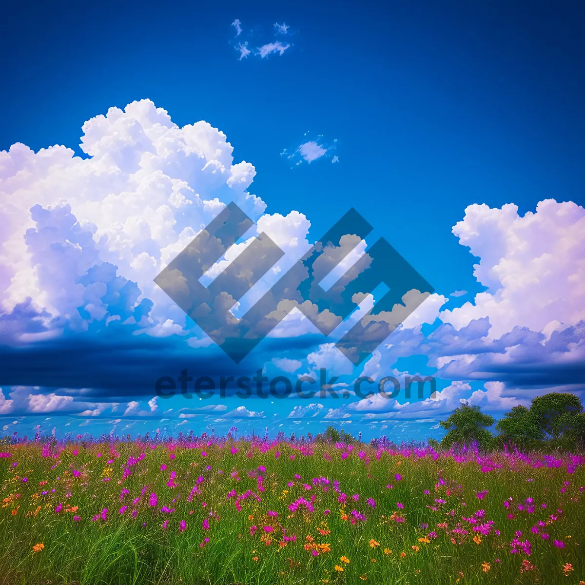 Picture of Serene Summer Landscape: Clouds over Meadow