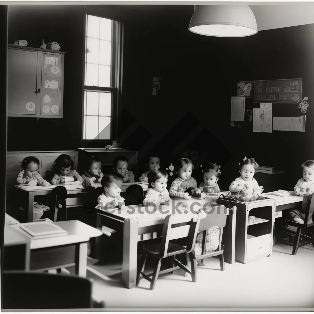 Picture of Modern Classroom Interior with Stylish Furniture.