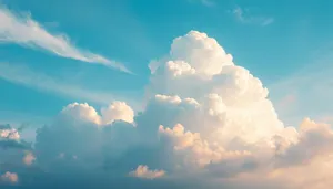 Vibrant sunny sky landscape with fluffy clouds.