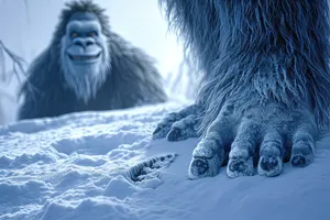 Snowy Wild Gorilla in Ice Terrain