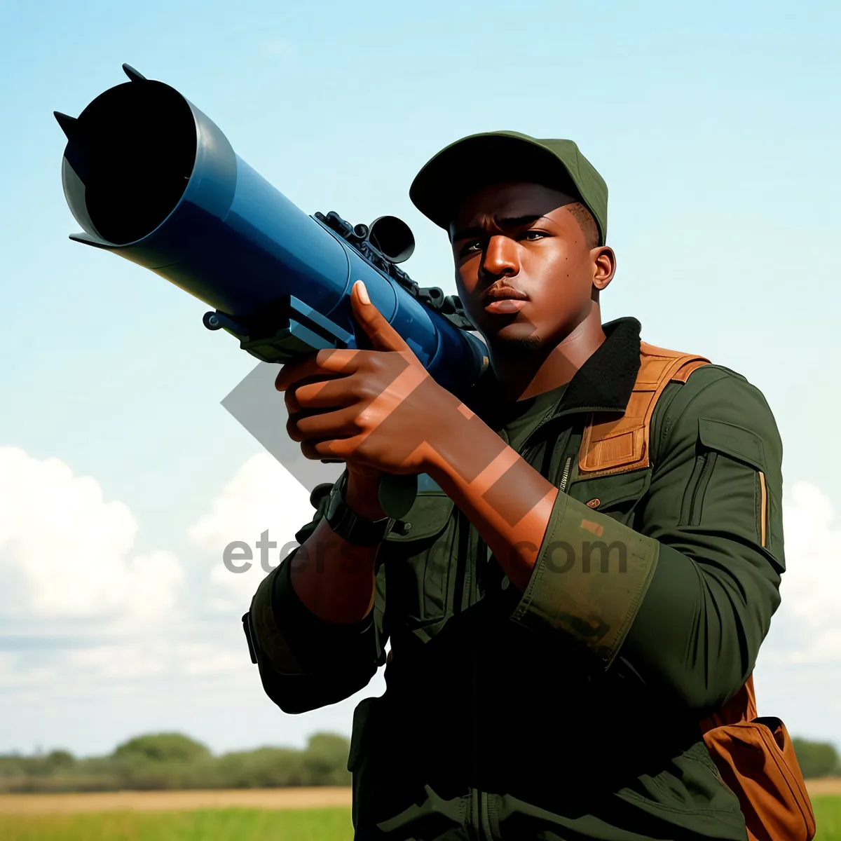 Picture of Man using acoustic device with megaphone