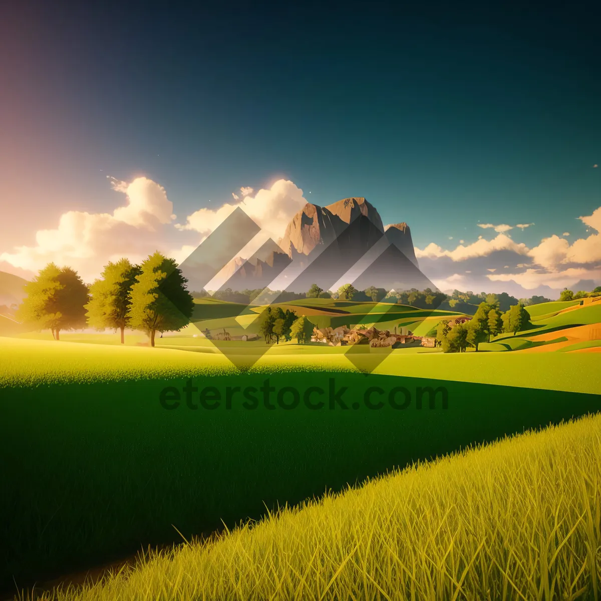 Picture of Vibrant Rural Landscape under a Majestic Sky