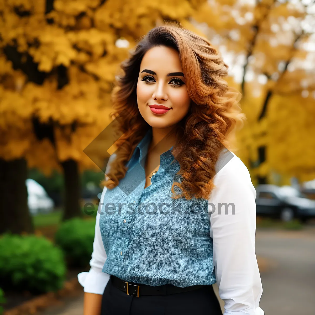 Picture of Smiling brunette lady enjoying her casual outdoor lifestyle