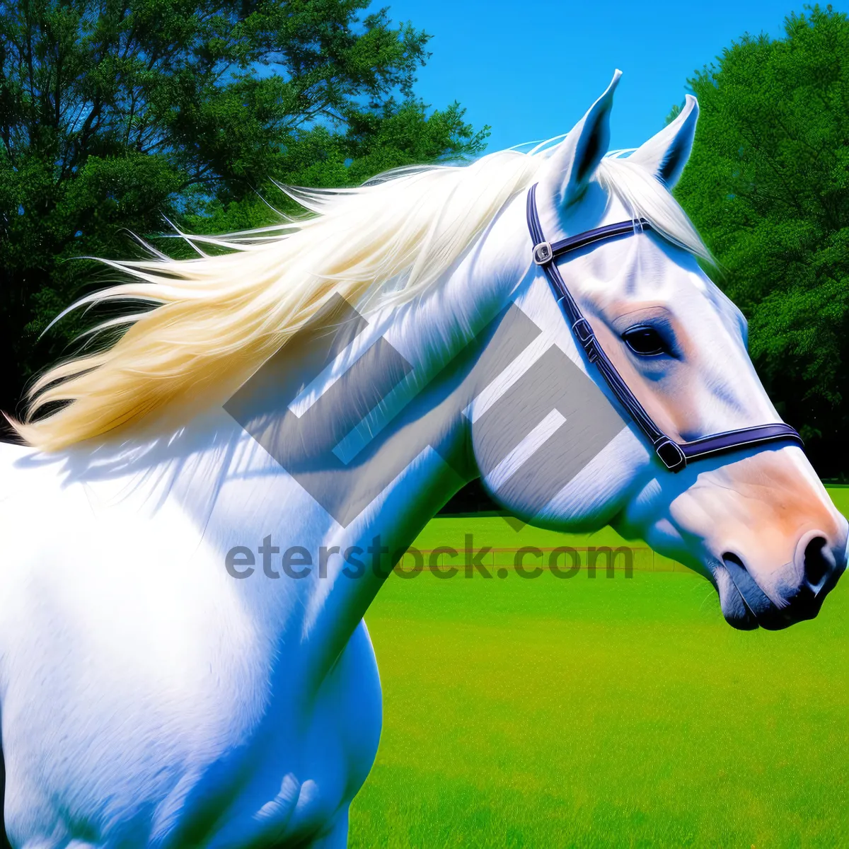 Picture of Thoroughbred Stallion Grazing in Rural Meadow