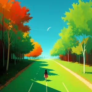 Vibrant Autumn Landscape with Maple Tree