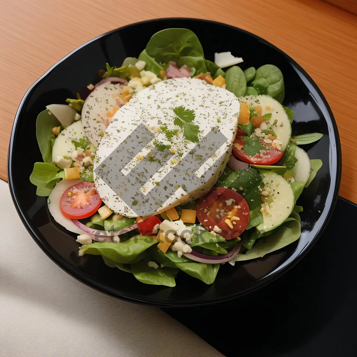 Picture of Fresh Gourmet Salad with Delicious Cheese and Vegetables