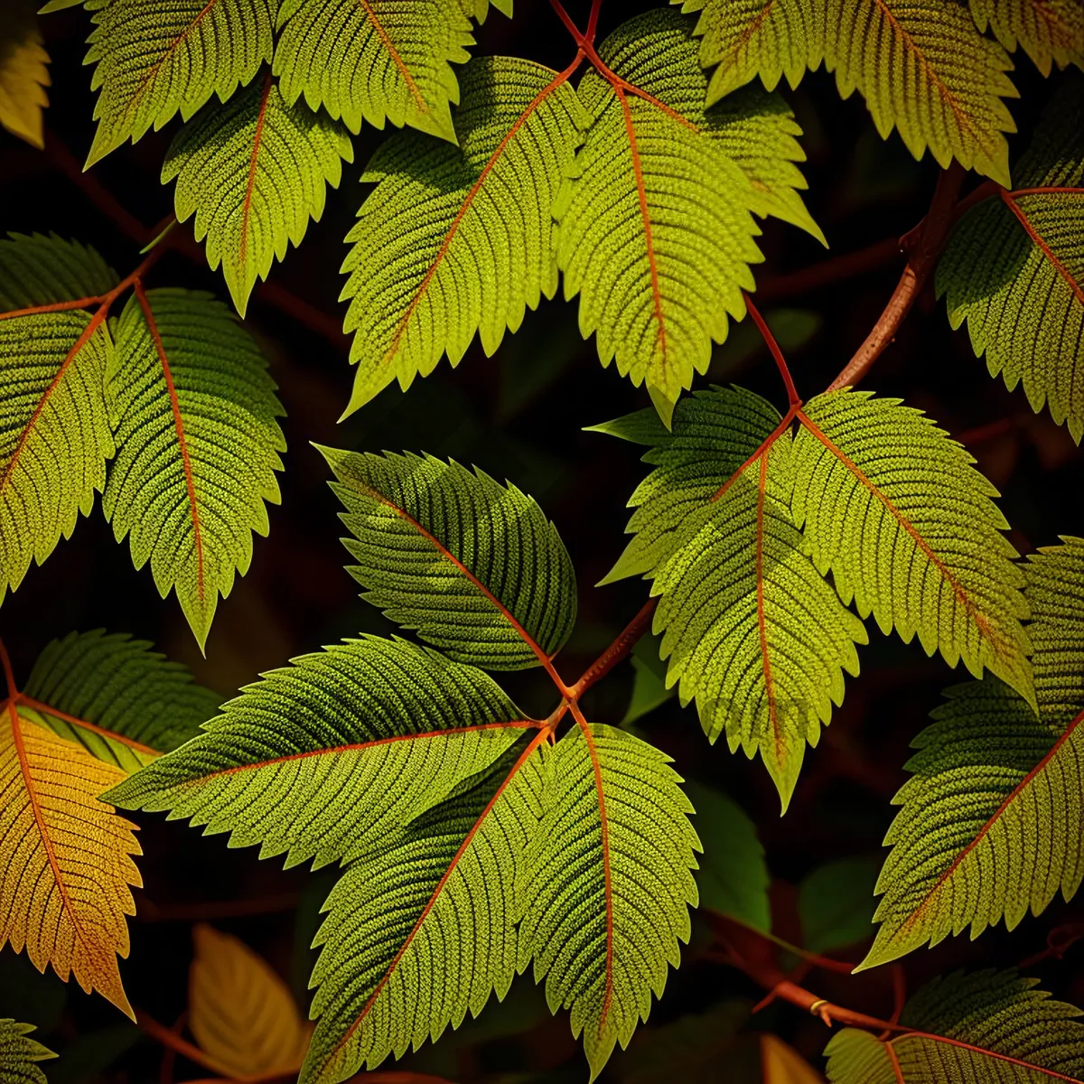 Picture of Lush Sumac Shrub in Forest Foliage