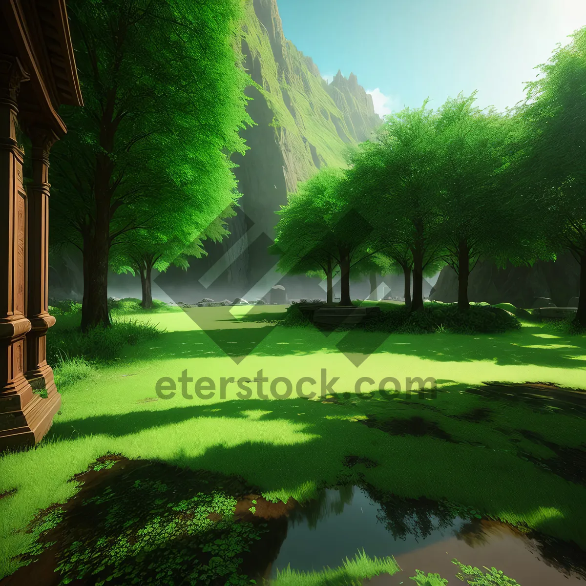 Picture of Tranquil River Flow Through Lush Green Landscape