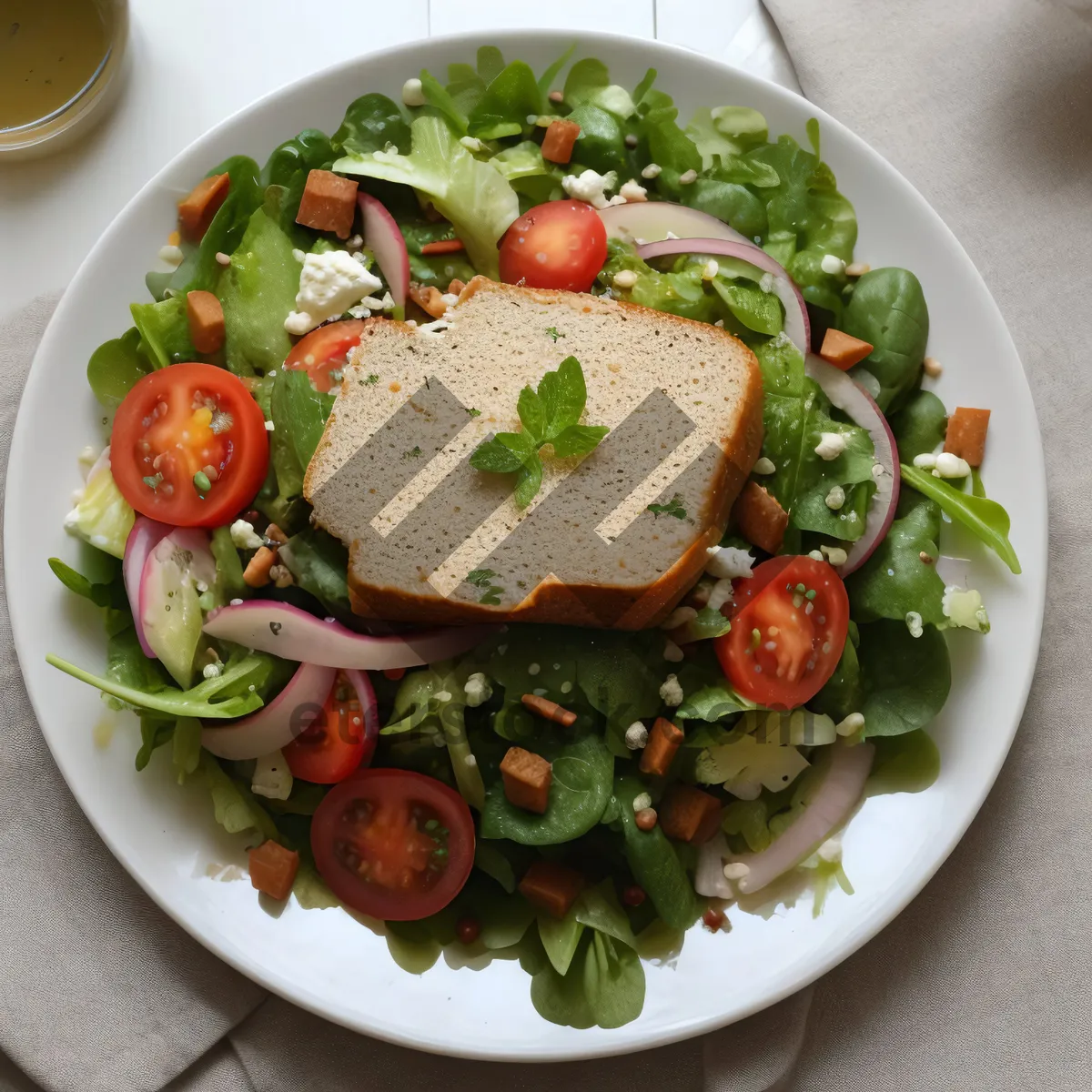 Picture of Delicious gourmet salad plate with fresh vegetables and cheese