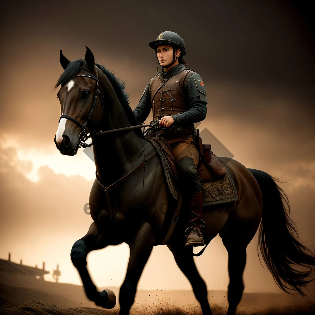 Picture of Majestic Stallion in Brown Bridle with Polo Mallet