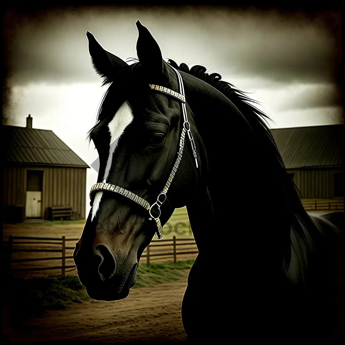 Picture of Majestic Brown Stallion in Equestrian Bridle