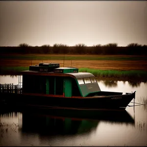 Watercraft Hydrofoil Riding along Serene Coastal Reflection