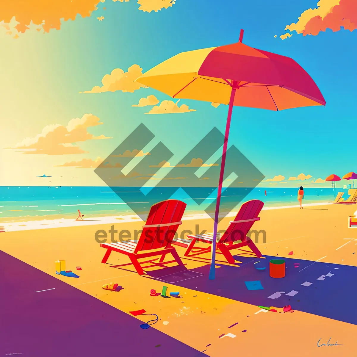 Picture of Sunny Escape: Beach Umbrella Silhouette by the Sea