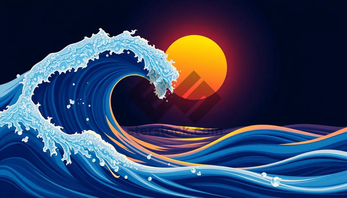 Picture of Modern digital moonlight wave graphic design wallpaper