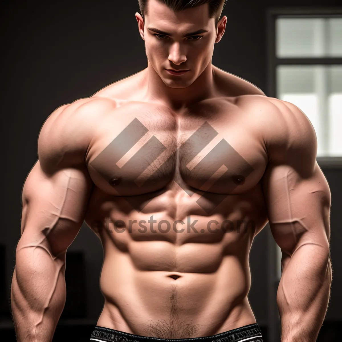 Picture of Powerful and Fit Male Bodybuilder with Sculpted Abs