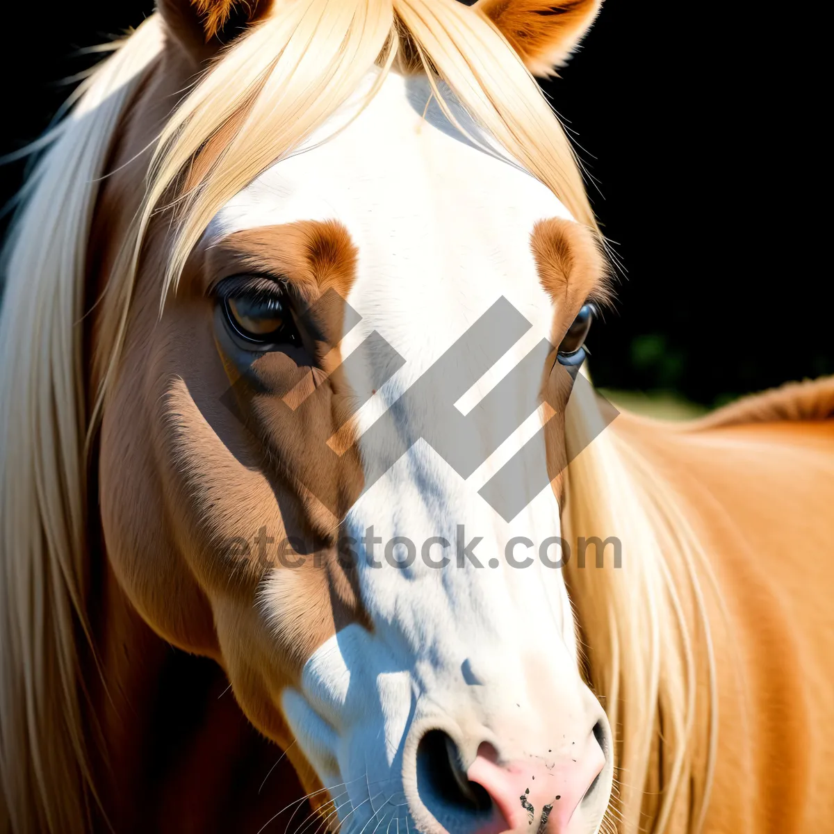 Picture of Majestic Brown Stallion in Rural Meadow