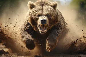 Wild Brown Bear in Zoo Exhibit.