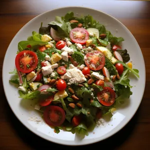 Fresh Gourmet Salad with Cheese and Tomatoes