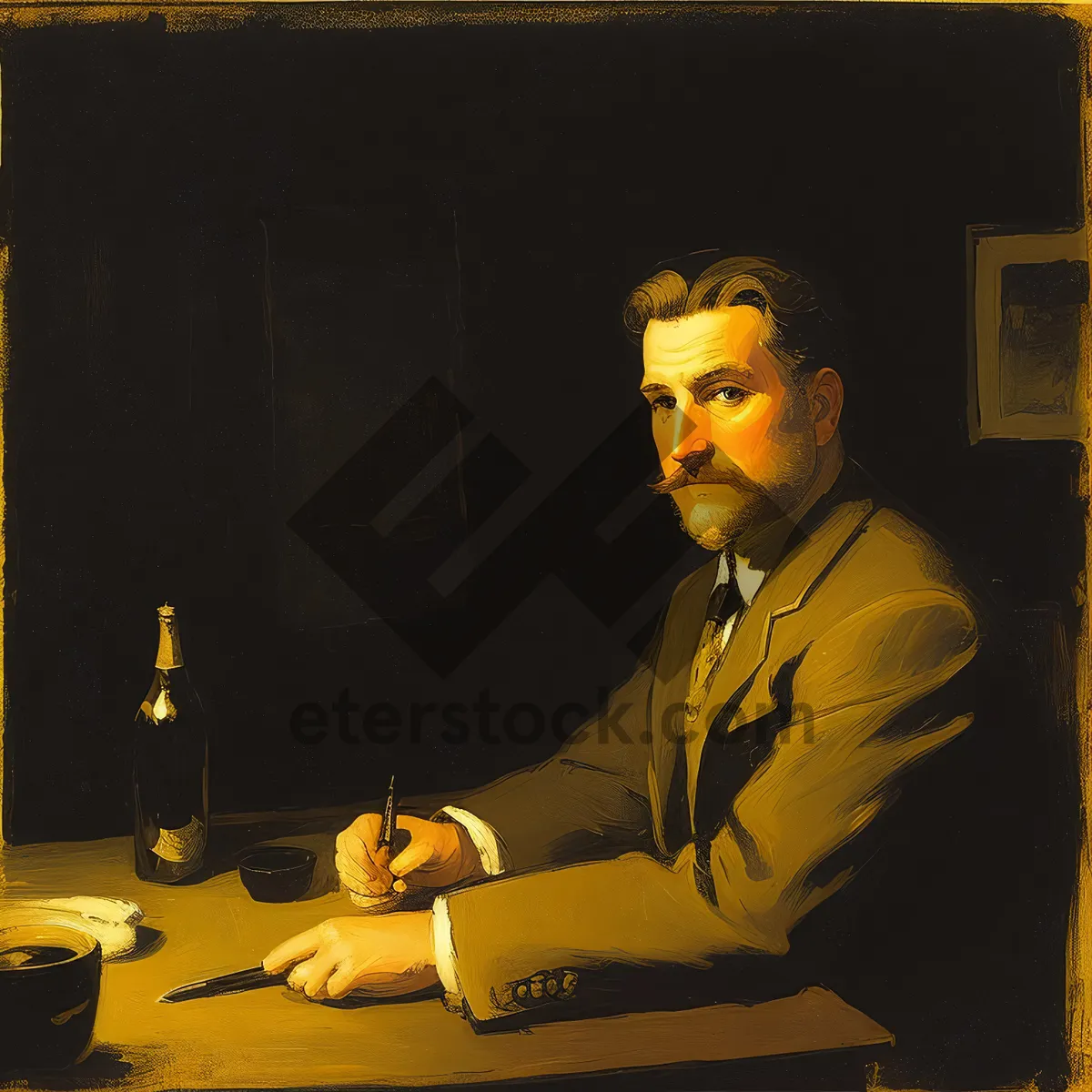 Picture of Professional Man in Suit Broadcasting as Disk Jockey
