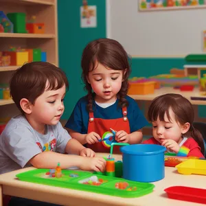 Smiling preschooler enjoying classroom drawing activity