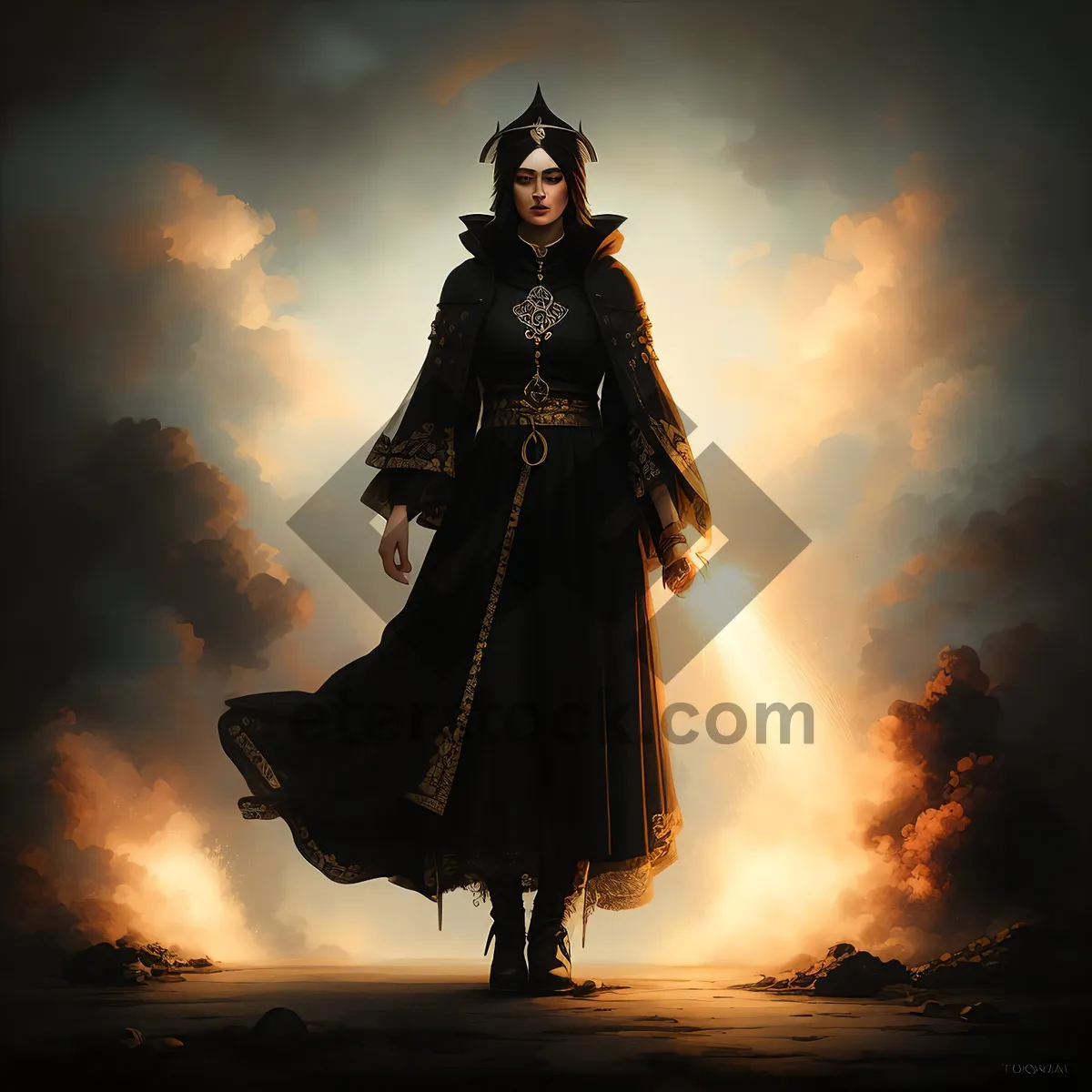 Picture of Sexy sorcerer in black cloak and dress