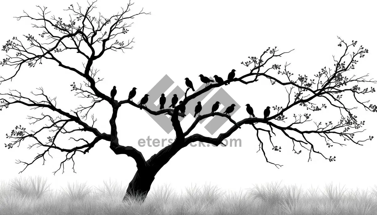 Picture of Winter silhouette of oak tree against sky in forest