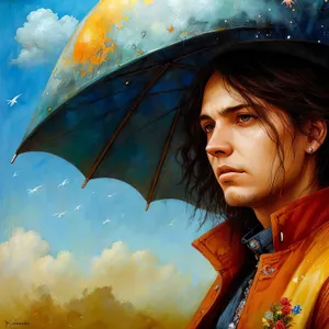 Happy person holding umbrella in the rain