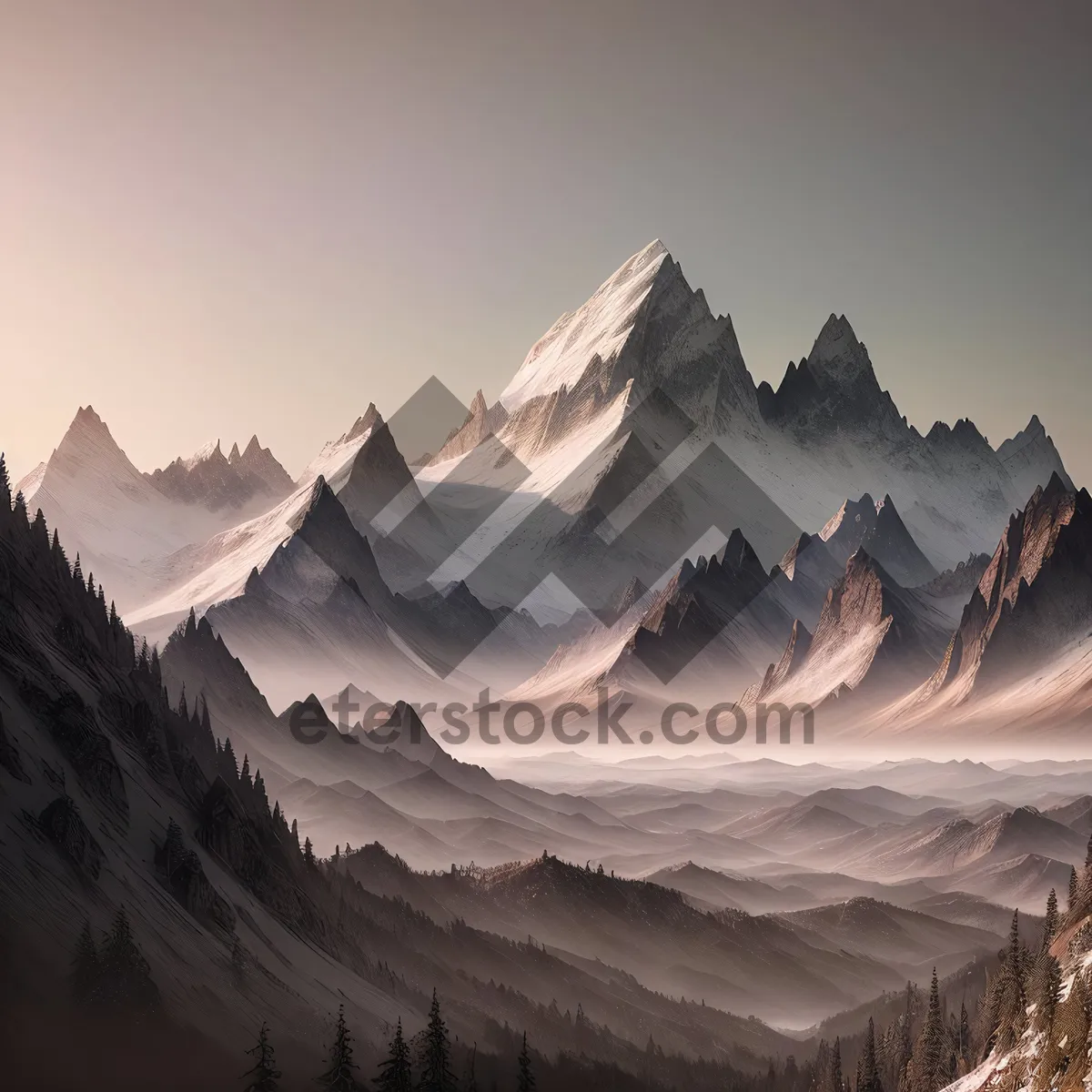 Picture of Snow-capped peaks in mesmerizing alpine landscape.