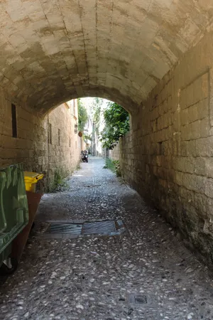 Ancient stone fortress with passage and vault near historic landmark