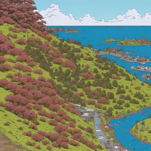 Scenic Park Landscape with Mountain and River