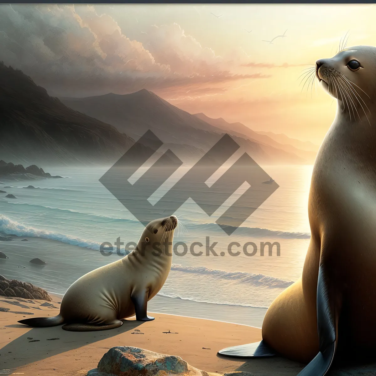 Picture of Wild Ocean: Majestic Sea Lion on Sandy Beach