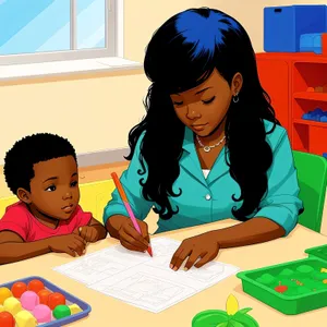 Smiling child learning at classroom desk