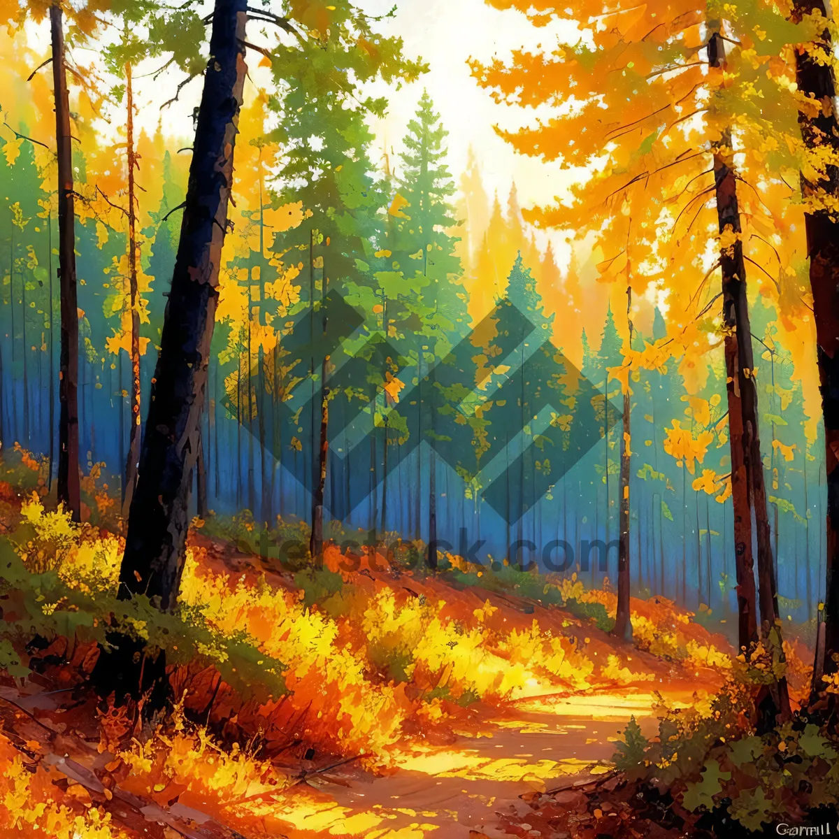 Picture of Golden Fall Foliage Painting in the Woods