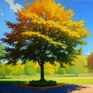 Autumn Park with Vibrant Foliage and Golden Trees