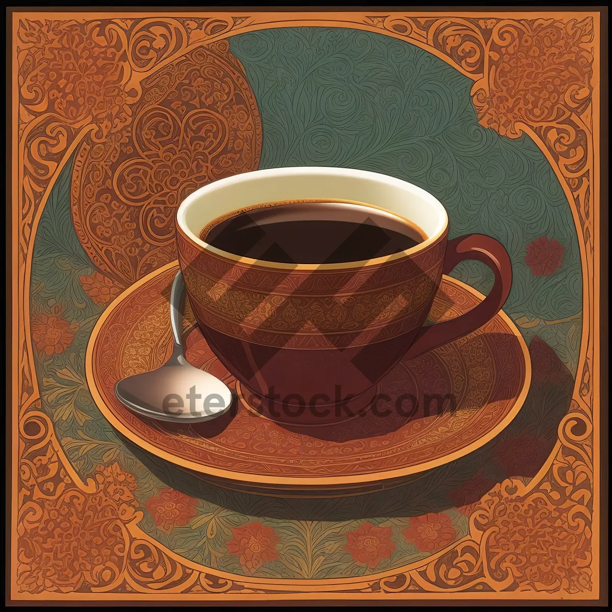 Picture of Steaming Morning Cup of Aromatic Coffee on Saucer