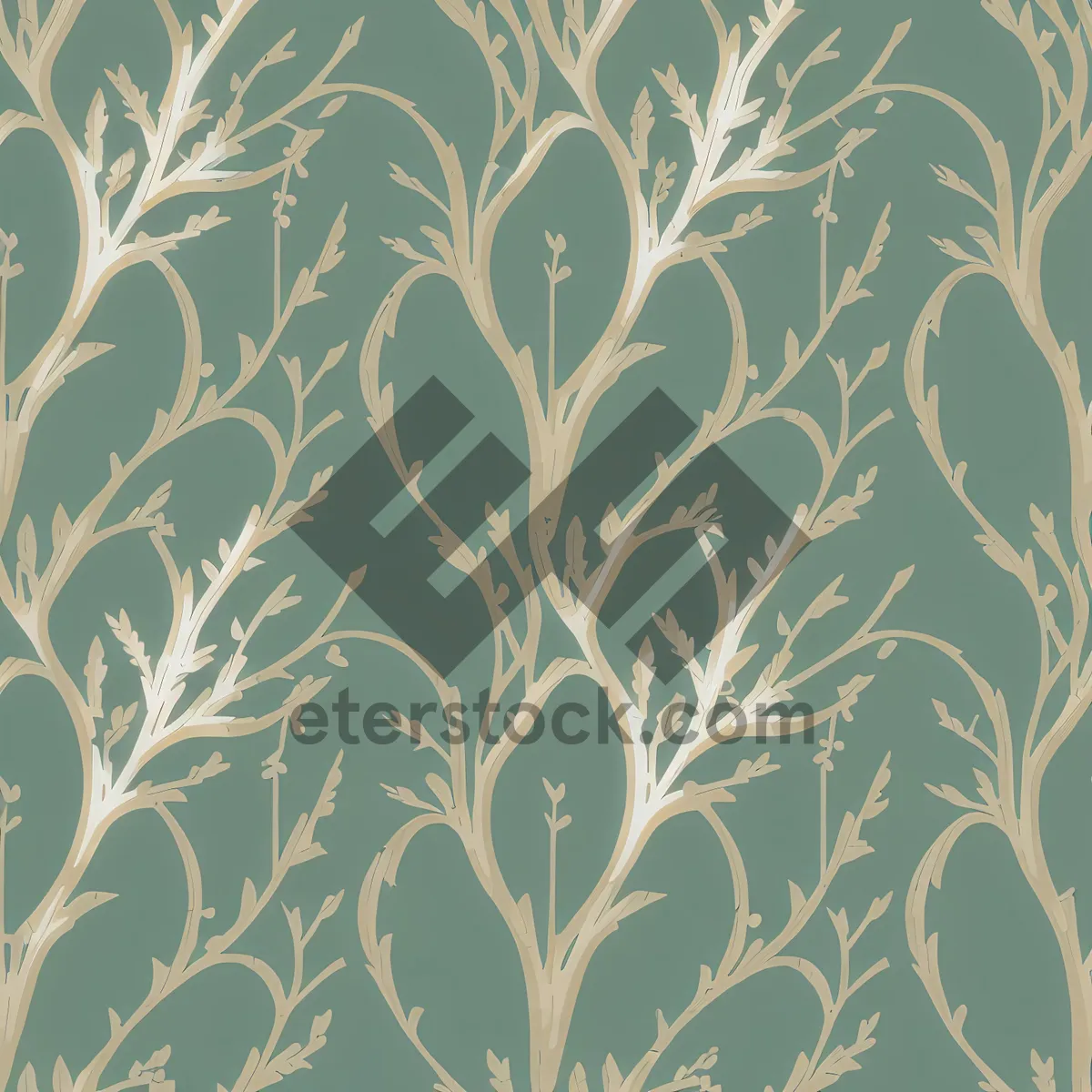 Picture of Floral Damask Retro Wallpaper Design with Bamboo