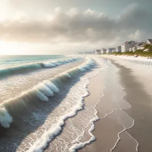 Serene Tropical Shoreline with Azure Waves and Sandy Beach