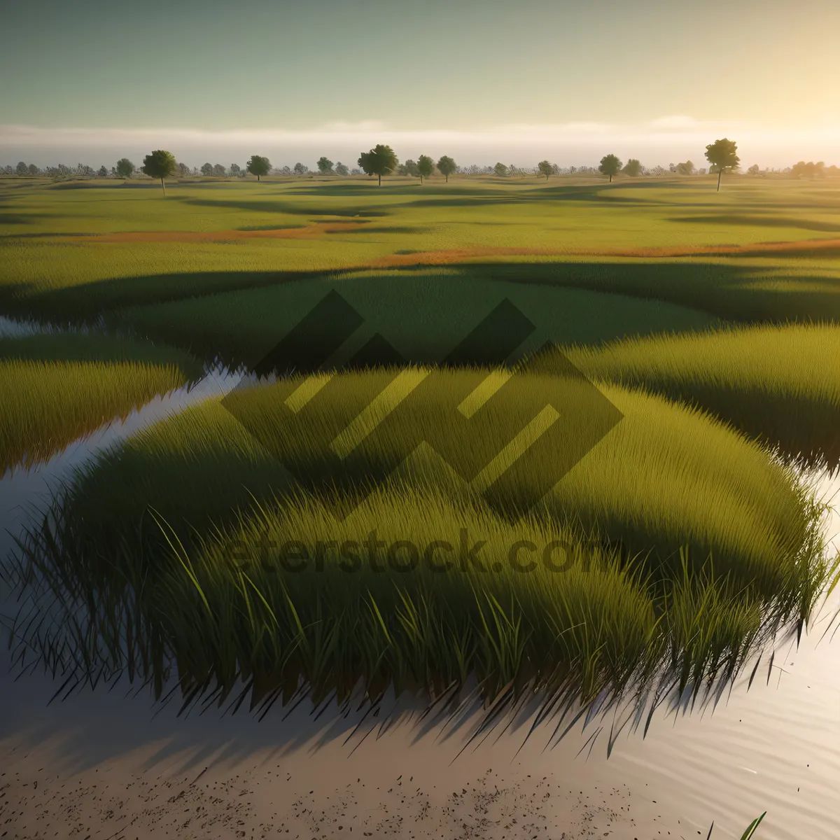 Picture of Golden Dune Horizon: Tranquil Landscape Under Cloudy Sky