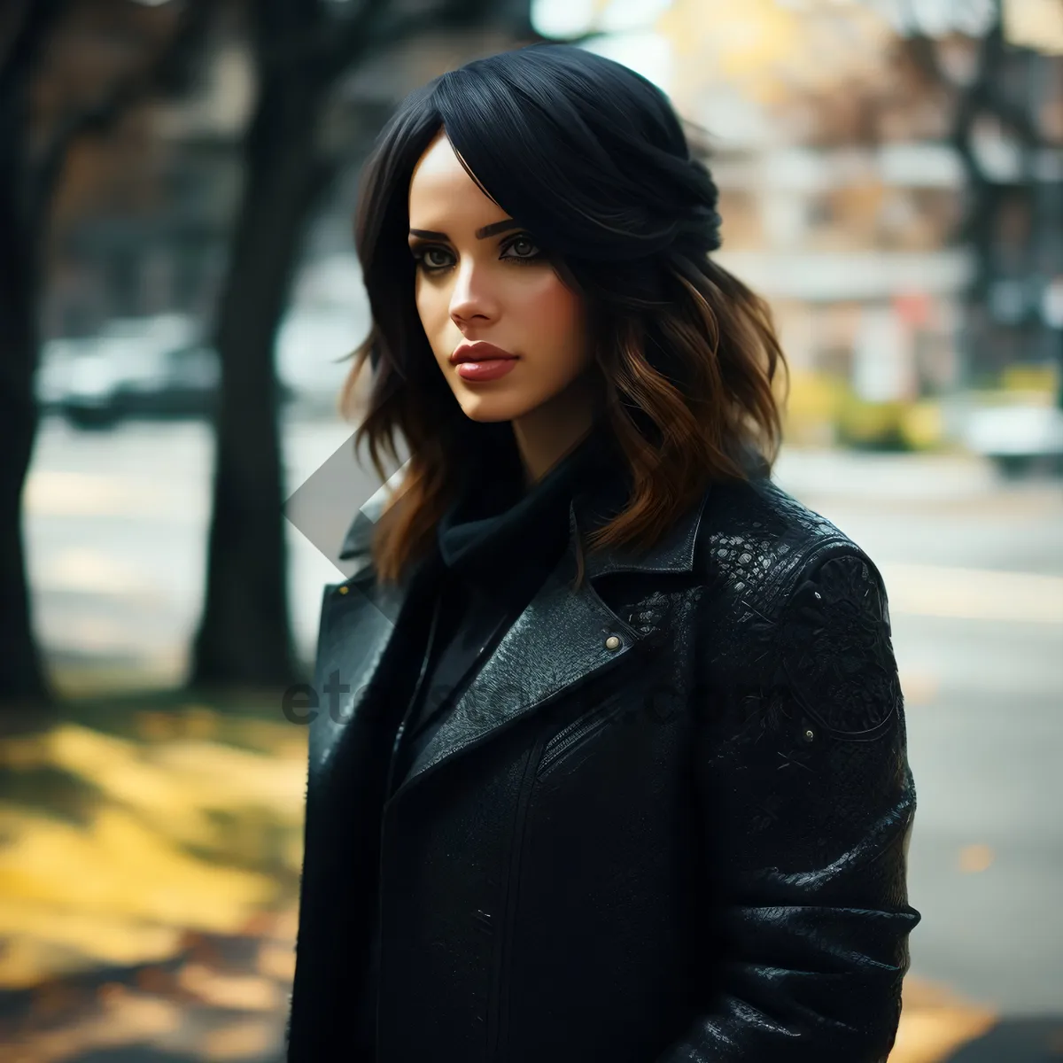 Picture of Smiling brunette businesswoman, professional outdoor portrait