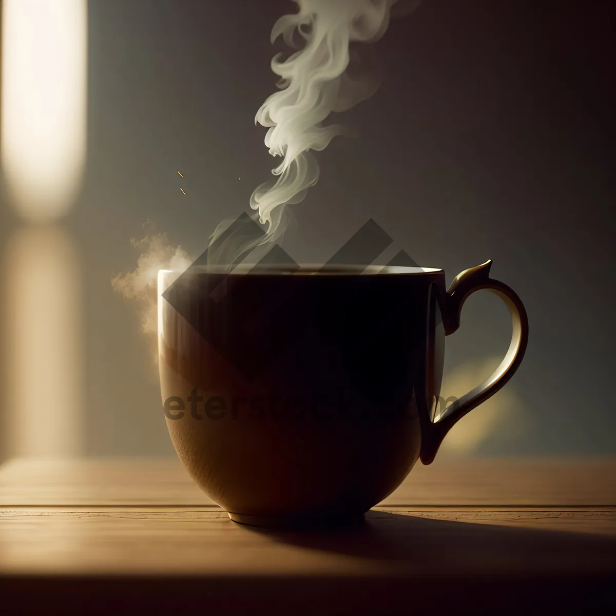 Picture of Hot Coffee in Ceramic Mug with Saucer